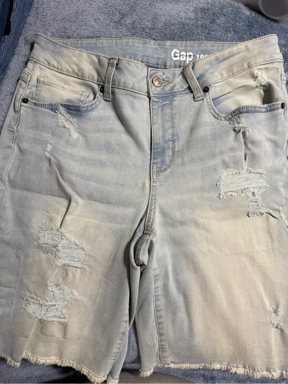 GAP Light Blue Distressed Boyfriend Denim Shorts